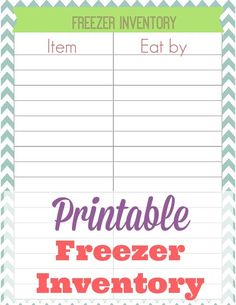 printable freezer inventory sheet with the words freezer inventory written in pink and green