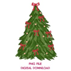 a drawing of a christmas tree with red bows on it and the words png file digital