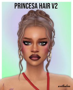 an animated image of a woman with braids and makeup on her face, in front of the words princessa hair v2