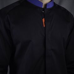 A Dressy Mens Black Band Collar Shirt, Featuring A Contrast Of Color On The Band, Cuff, And Placket. Composition: 100% Cotton With Satin Finish. Formal Black Cotton Kurta, Black Long Sleeve Kurta For Formal Occasions, Black Long Sleeve Kurta For Work, Black Fitted Shirt With Stand Collar, Formal Long Sleeve Black Kurta, Classic Black Shirt With Stand Collar, Classic Black Stand Collar Shirt, Fitted Black Kurta With Stand Collar, Classic Black Formal Kurta