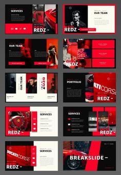 the red and black presentation slideshow is displayed on top of each slider, which shows