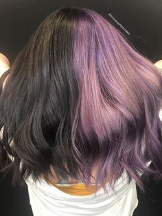 Purple Hair Half, Black And Purple Hair, Half And Half, Black And Purple, Purple Hair, Purple And Black, Split, Hair Color, Dye