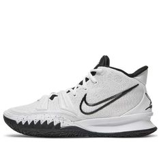 Nike Kyrie 7 TB 'White Black' DA7767-100 (SNKR/Men's/Mid Top/Non-Slip/Basketball/Shock-absorbing) Casual White Basketball Shoes With Shock Absorption, White Functional Mid-top Basketball Shoes, Functional White Mid-top Basketball Shoes, White Dynamic Basketball Sneakers, Dynamic White Basketball Sneakers, White Breathable Basketball Shoes, White Breathable Basketball Shoes For Training, White Breathable Functional Basketball Shoes, Functional White Breathable Basketball Shoes