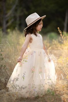 Floral Embroidered Tulle Flower Girl Dress, Easter Girls Dress, Spring Flower Girl Dress, Summer Floral Dress for Girls - Etsy Flower Girl Dresses Outdoor Wedding, Fairy Flower Girl Wedding, Kids Flower Dress, Whimsical Flower Girl Dress, Spring Flower Girl Dresses, Floral Flower Girl Dresses, Flower Girl Dresses Floral, Country Flower Girl Dresses, Flower Girl Dress Ideas