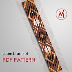 a cross stitch bracelet pattern with the words loom bracelet in red, yellow and brown