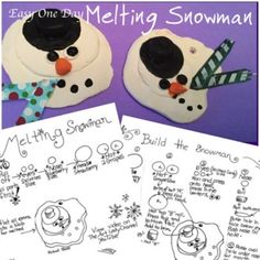 two snowmen made out of paper and some writing on the bottom one is for melting snowman