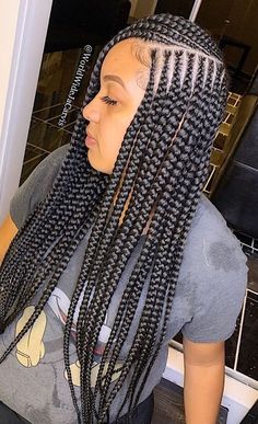 Jumbo Scalp Braids, Braids To The Side For Black Women, Trible Braids With Box Braids, Layer Braids Black Hairstyles, Simple Box Braids, Layer Braids, Mommy Hairstyles, African American Hair