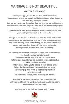 a poem written in black and white with the words marriage is not beautiful