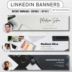 three banners for linkedin banners are shown