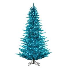 a blue christmas tree is shown against a white background