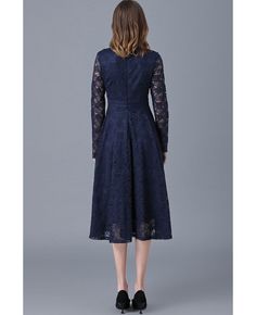 Get 10% off now! Buy l-5xl retro romantic navy blue lace tea length dress with high neck at cheap price online. Free stable shipping and pro custom service since 2009. Blue Lace Midi Dress With Lace Patchwork, Elegant Blue Midi Dress With Lace Patchwork, Blue Midi Dress With Lace Patchwork, Blue Long Sleeve Lace Midi Dress, Lace Tea Length Dress, Dress With High Neck, Tea Length Dress, Tea Length Dresses, Tea Length