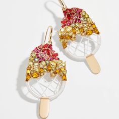 It’s Summer!!! And What Better Way To Add A Little Playful Flair You Summer Wardrobe Than With These Playful Sorbet Popsicle Earrings. These Are Never Worn And Brand New Sold Out Baublebar Earrings Stills In Their Original Packaging. Bauble Bar, Edgy Earrings, Baublebar Earrings, Ice Lolly, Sparkly Things, Gold Earrings Designs, Bird Jewelry, Crystal Drop Earrings, Rose Gold Jewelry