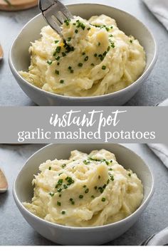 two bowls filled with mashed potatoes on top of a table