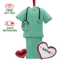 a ceramic ornament with a nurse's uniform and heart