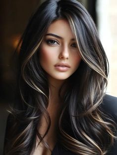 Jet Black Balayage Hair, Dark Hair Medium Length Layers, Dark Hair Ombre Balayage, Lowlights Hair Color, Lowlights Hair, Rambut Brunette, Dark Brunette Hair, Hair Protection, Layered Haircuts For Medium Hair