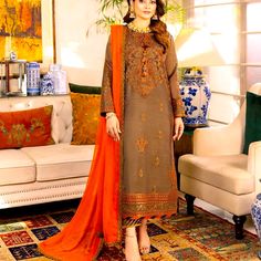 Full Embriodery Dress By Asim Jofa Minal Khan, Pakistani Designer Clothes, Asim Jofa, Organza Sleeves, Pakistani Lawn Suits, Chiffon Collection, Pakistan Fashion, Luxury Wear, Silk Trousers