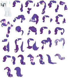 the letters and numbers for pony tails are shown in purple, with different hair colors