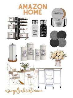 an assortment of kitchen items with the words amazon home above them and on top of it