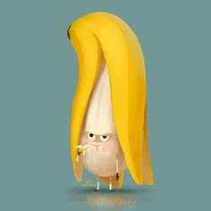 a cartoon character with a banana on his head