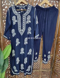 Navy Blue Handmade Modal Cotton Kurta Palazzo Set Lucknowi Chikankari Ethnic Party Wear Dress/ Chikan Kurta/ Chikankari Dress/ Modal Set - Etsy Traditional Indigo Sets For Summer, Bohemian Blue Anarkali Set With Chikankari Embroidery, Traditional Blue Anarkali Set For Summer, Blue Semi-stitched Kurta For Summer, Blue Chanderi Kurta For Summer, Blue Traditional Salwar Kameez For Summer, Traditional Blue Salwar Kameez For Summer, Blue Anarkali Salwar Kameez For Summer, Traditional Blue Dupatta For Summer