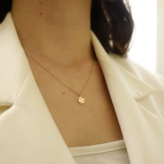 "\"14k Gold CLOVER LEAF Shaped Minimal Necklace, Good Luck Gifts, 14k Gold Customized Chain and Lock | Shamrock Necklace | Gift for Her\" Clover leaf shaped pendant with minimalist shape and elegant chain. An elegant and delicate jewel symbolizing luck.. ∙ P R O D U C T I O N ∙ ‣ All of our products are handmade and made to order ‣ All of our items are 14K real gold. We do not carry any gold filled, gold plated, or gold vermeil items. Also there are no other metals used so all items are hypoalle Delicate Small Jewelry Gift, Delicate Jewelry For Gifts, Minimalist Hypoallergenic Flower Pendant Jewelry, Hypoallergenic Minimalist Flower Pendant Jewelry, Dainty Jewelry As A Gift, Dainty Small Jewelry For Gifts, Delicate Pendant Jewelry For Birthday, Dainty Jewelry Gift, Minimalist 14k Gold Jewelry For Birthday Gift