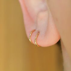 Double Hoop Spiral Threader Huggers in Solid 14k Yellow or - Etsy Dainty Huggie Wrap Earrings, Sensitive Ears, Minimalist Earrings, Ear Wire, Nostril Hoop Ring, Or Rose, Nose Ring, Hoop Earrings, Rose Gold