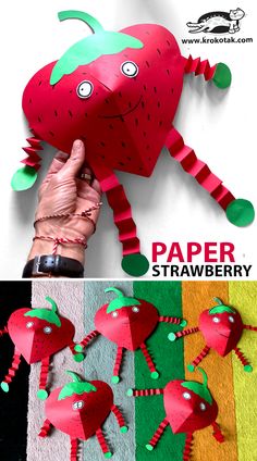 the paper strawberries are made to look like they have been cut out and put together