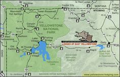 a map showing the location of yellowstone national park, located in wyoming and adjacent to red lion lodge