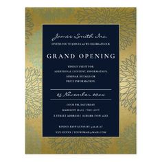 an elegant gold and black grand opening card