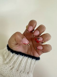 #nailsofinstagram #nails #aesthetic #leopard #cheetah #cherry #nailart #funkynails Checkered Cherry Nails, Cheetah Print Cherry Nails, Pink Leapord Nails Acrylic, Cherry And Cheetah Nails, Cherry Cheetah Nails, Cheetah Print Nails With Cherry, Cherry Leopard Nails, Cheetah Cherry Nails, Cheetah Nail Ideas