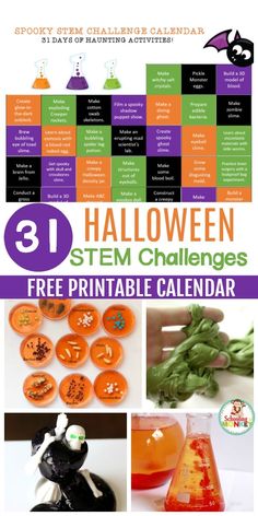 These Halloween science experiments and Halloween STEM activities are the perfect way to learn with the printable Halloween STEM challenge calendar! #halloween #halloweenactivities #scienceexperiments #stemed #stemactivities Pumpkin Lessons, Challenge Calendar, Activities For Elementary Students, Holiday Science