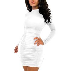 Material:92.5% Polyester, 7.5% Spandex.We Design The Back Zipper To Make It Easy To Dress Up And Down For You . White Ruched Mini Dress For Fall, White Ruched Stretch Bodycon Dress, White Stretch Ruched Bodycon Dress, White Ruched V-neck Dress, Cape Dress Long, White Knitted Long Sleeve Sweater Dress, Pendleton Dress, White Long Sleeve Ribbed Bodycon Dress, Leopard Print Maternity Dress