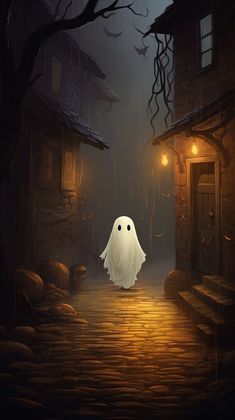 a ghost is walking down the street at night