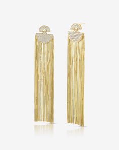 Ring Concierge Earrings 14k Yellow Gold Art Deco Waterfall Earrings Waterfall Earrings, Simple Studs, Ring Concierge, Necklace Length Guide, Bracelet Size Chart, Diamond Huggies, Gold Fringe, Shiny Objects, Chic Earrings