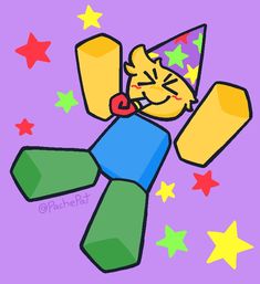 a drawing of a boy with a party hat on his head and stars around him