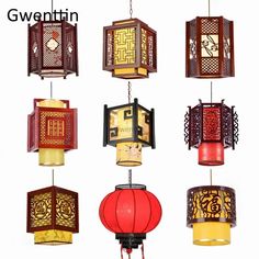 six different types of lanterns hanging from the ceiling