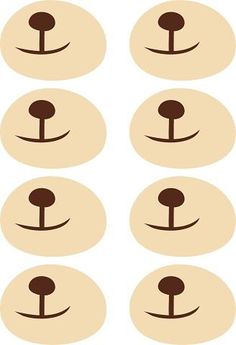 a set of nine brown buttons with different shapes and sizes, each showing the same face