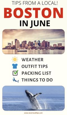 the boston skyline with text overlaying it that reads tips from a local in june weather outlook