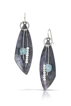 Aqua Big Lure Earrings by Tammy B (Silver, Pearl & Stone Earrings) Art Jewelry Earrings, Pebble Jewelry, Aqua Stone, Popular Earrings, Bar Jewelry, Pearl Stone, Metal Clay Jewelry, Hammered Earrings, Aquamarine Earrings