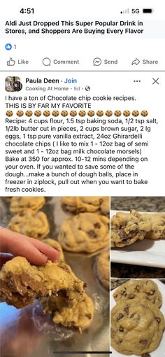 an instagram page with cookies and chocolate chip cookies being eaten by someone who is about to eat them