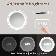 an ad with the words adjust brightness on it's side and four different colors