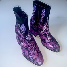 Dries Van Noten Beautiful Boots. Floral Lavender And Purple Color. Boots In Excellent Condition. From A Clean Home With No Pets. Formal Purple Boots, Purple Pointed Toe Evening Boots, Purple Fitted Pointed Toe Boots, Fitted Purple Boots With Pointed Toe, Fitted Purple Pointed Toe Boots, Purple Pointed Toe Boots For Formal Occasions, Formal Purple Boots With Pointed Toe, Purple Round Toe Boots For Spring, Purple Ankle Boots For Spring