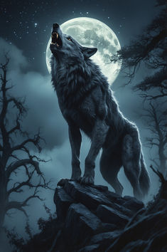 "Beneath the silver moon, the lone wolf howls, a melody of mystery in the night's embrace."🐺😍