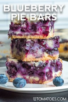 blueberry pie bars stacked on top of each other