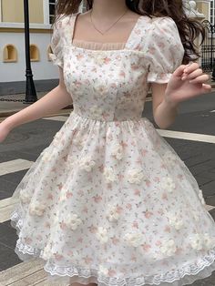 Daiiibabyyy French Vintage Lace Lolita Short Dresses for Women Floral Puff Sleeve Mesh Ruffles A-line Korean Fashion One Piece Vestido New S:Length:78cm, Bust:82cm, Waist:66cm, Shoulder:34cm M:Length:79cm, Bust:86cm, Waist:70cm,Shoulder:35cm L:Length:80cm, Bust:90cm, Waist:74cm, Shoulder:36cm Note: 1. Please follow the size chart to select the size and do not select directly to your habits. 2. The size may have 1-3 cm differs due to manual measurement. 3. As we all know, the different computers Sweet Puff Sleeve Fitted Dresses, Sweet Fitted Dress With Puff Sleeves, Sweet Summer Dress With Square Neck, Sweet Fitted Dress With Square Neck, Fitted Square Neck Sweet Dress, Sweet Fitted Dress For Garden Party, Sweet Square Neck Fitted Dress, Sweet Square Neck Summer Dress, Sweet Mini Dress With Floral Print