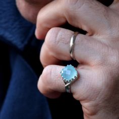 Blue Gemstone Ring for Men - Chalcedony stone Signet Gemstone Ring For Men, Medical Alert Jewelry, Pinky Finger, Blue Gemstone Ring, Blue Gemstone Rings, Chalcedony Stone