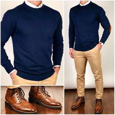 La imagen puede contener: una o varias personas y calzado Chris Mehan, Khaki Boots, Patch Crewneck, Sweater Outfits Men, Patch Sweater, Mens Business Casual Outfits, Elbow Patch Sweater, Mens Fashion Sweaters, Formal Men Outfit