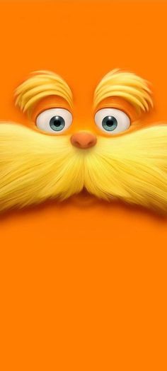 the lorax is looking at something with big blue eyes and long yellow hair