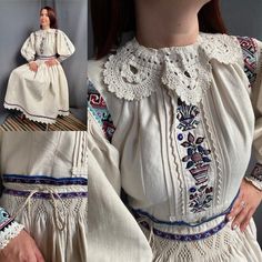 Romanian Costume Romanian Blouse Romanian Skirt Embroidered Blouse Antique Smock Bio Linen Chemise Edwardian Style Puffy Sleeves - Etsy Sweden Linen Chemise, Romanian Blouse, Handmade Costumes, Homespun Fabric, Edwardian Style, Embroidered Skirt, Skirt And Blouse, Edwardian Fashion, Puffy Sleeves