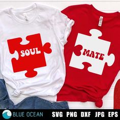 two shirts with puzzle pieces on them that say, soul mate and svg png dxf